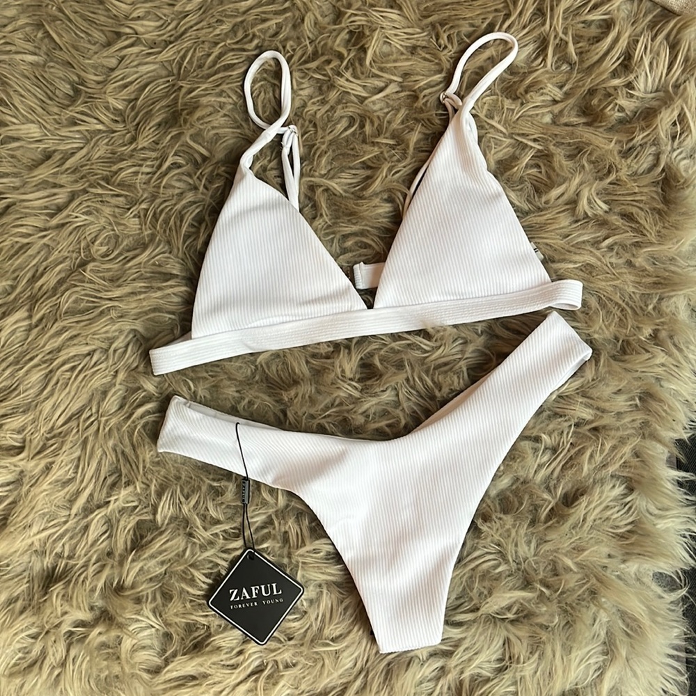 White Triangle Bikini with Brazilian Bottom